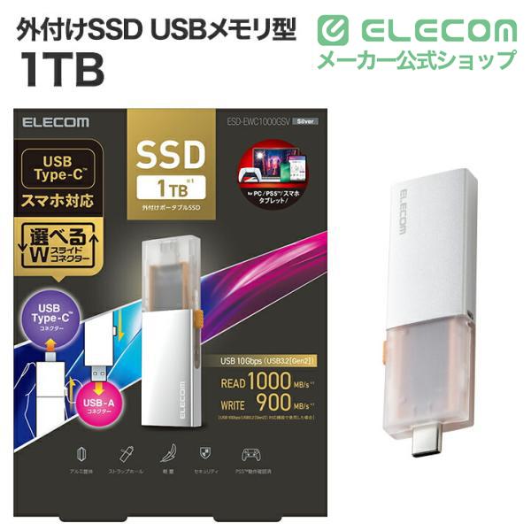 【ELECOM】外付けSSD 1TB 本体 ※初期化済み ELECOM（エレコム） 外付けSSD 1TB 外付け ポータブル SSD Type