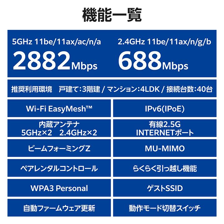 ELECOM（エレコム） 無線ルーター 親機 Wi-Fi 7 2882+688Mbps