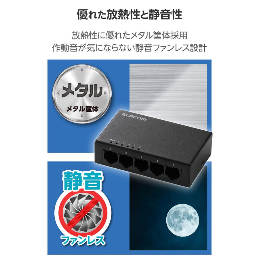 ELECOM（エレコム） Giga対応 スイッチングハブ 5ポート スイッチ 金属