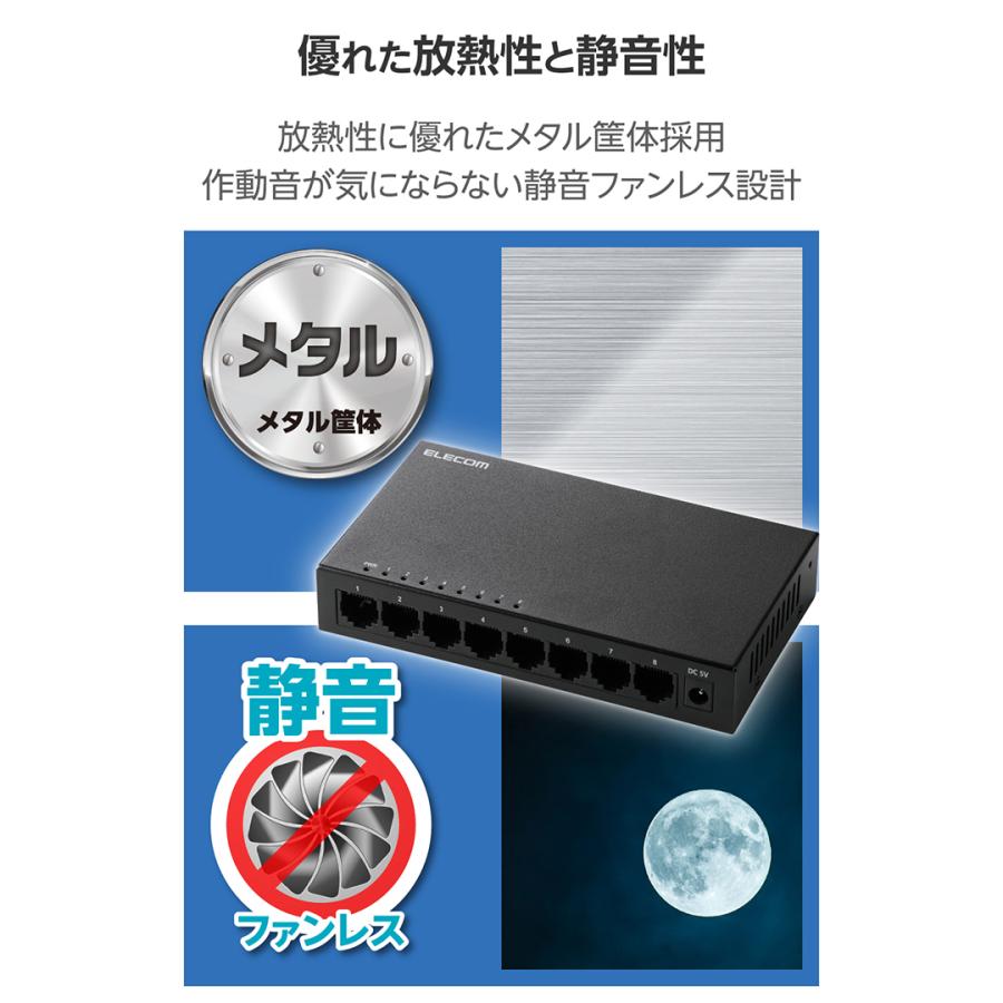 ELECOM（エレコム） Giga対応 スイッチングハブ 8ポート スイッチ 金属