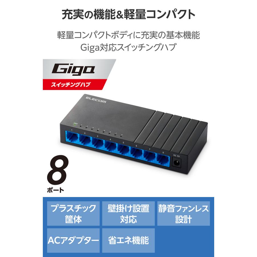 ELECOM（エレコム） Giga対応 スイッチングハブ 8ポート スイッチ プラ