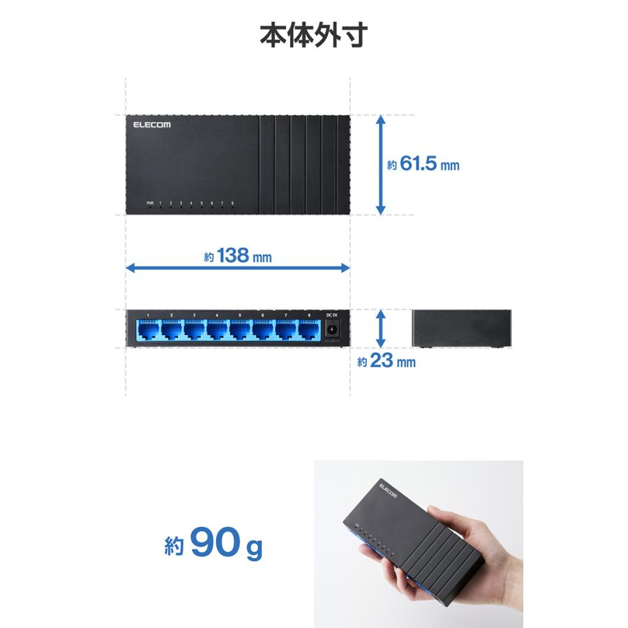 ELECOM（エレコム） Giga対応 スイッチングハブ 8ポート スイッチ プラ