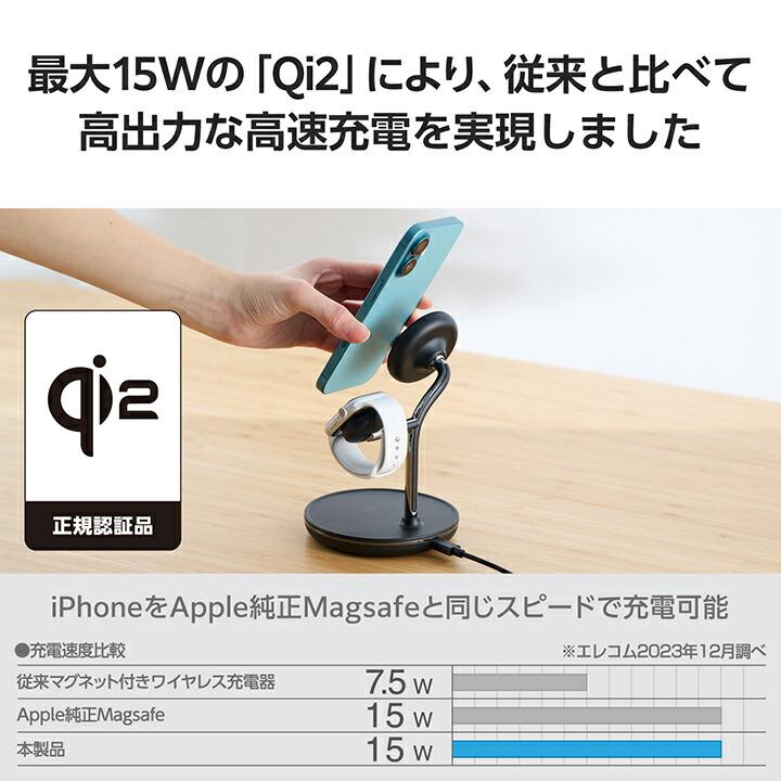 ELECOM（エレコム） マグネット Qi2 規格対応 ワイヤレス充電器 充電