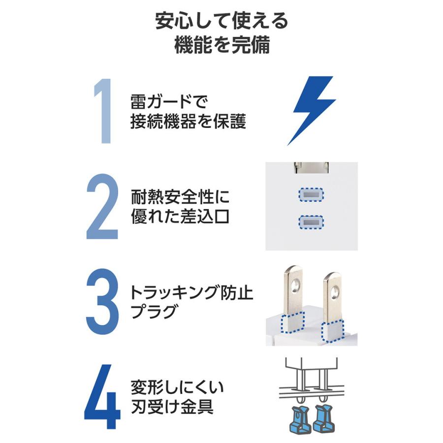 エレコム USBタップ コンセント 直挿しType-C ×1 USB-A ×2 AC×3個口 15W 180度スイング Support Ber ホワイト ECT-37-3A2CWH | ELECOM | 08