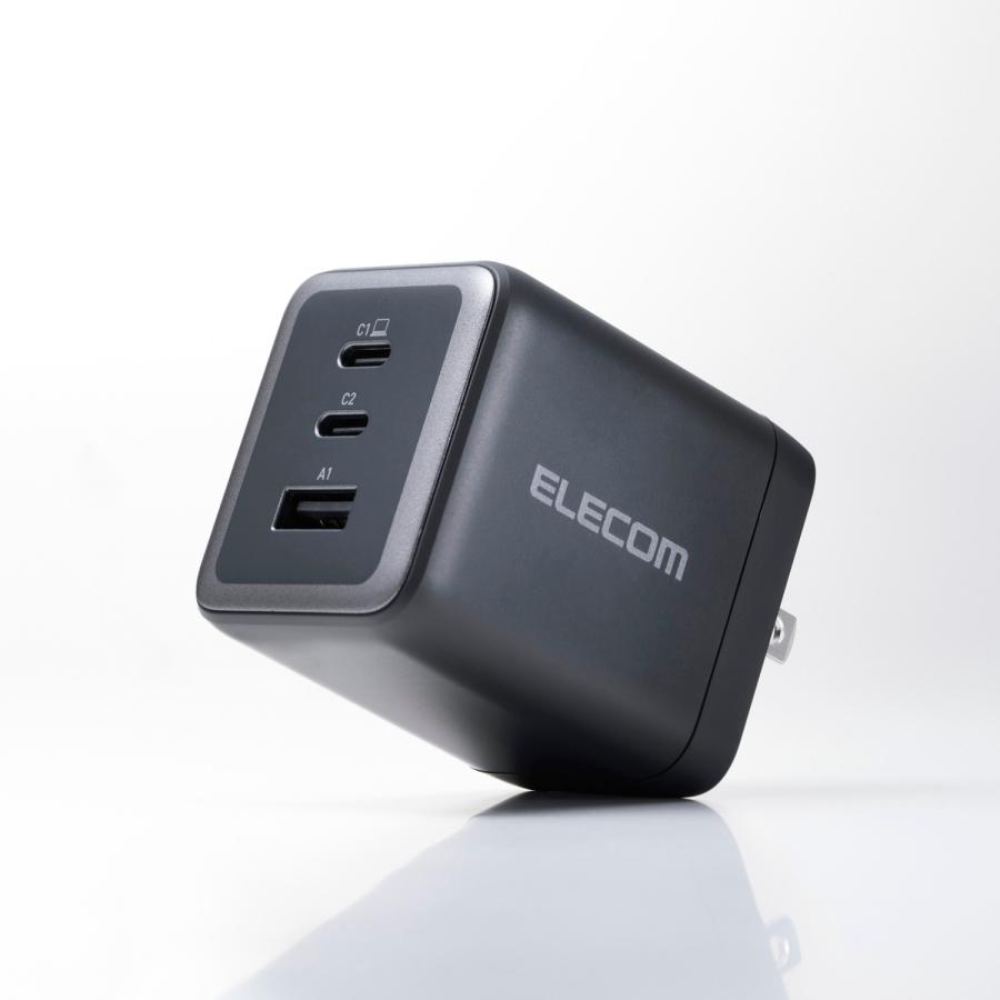 エレコム ノートPC用 ACアダプター USB Power Delivery 100W AC充電器 C×2+A×1 USB充電器 Type-C ×2 USB-A ×1 スイングプラグ ブラック  EC-AC104100BKの画像