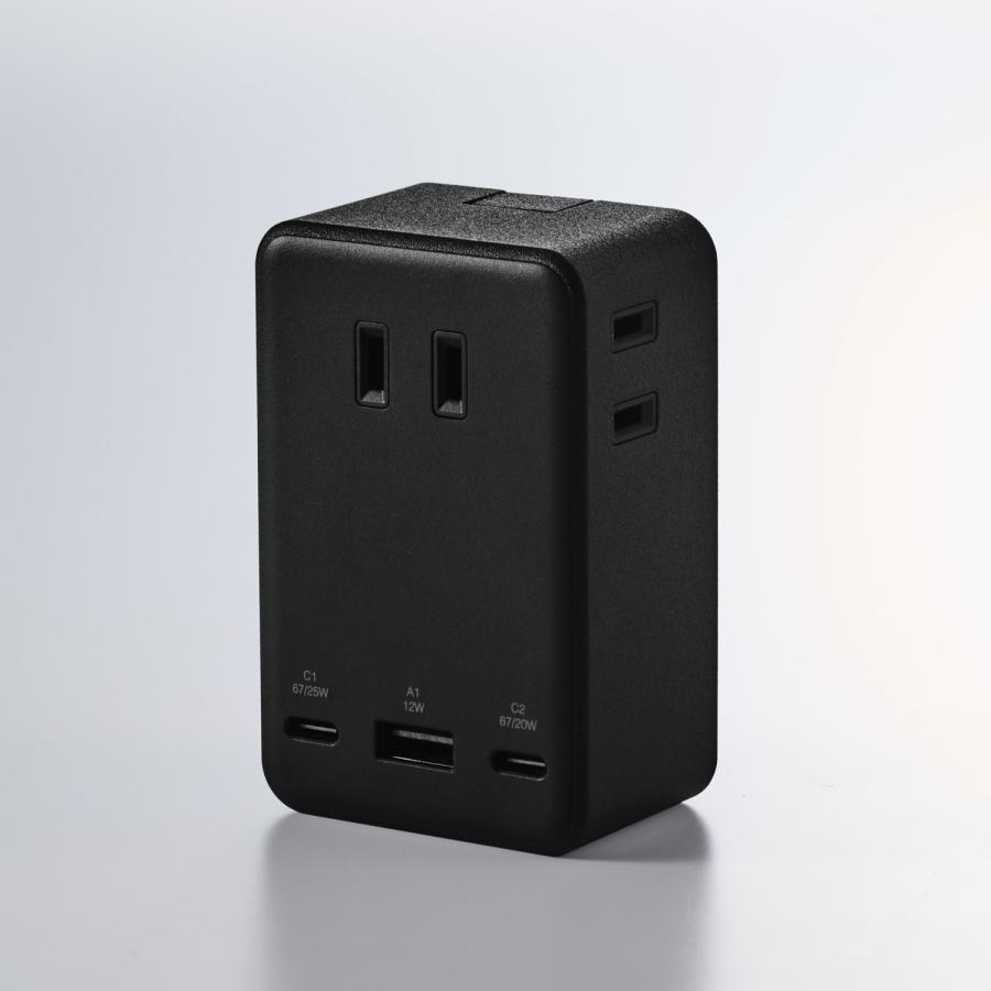 ELECOM（エレコム） USBタップ コンセント直挿しUSBタップ Type-C×2 USB-A×1 AC×3 雷サージ ホコリ防止シャッタ ...