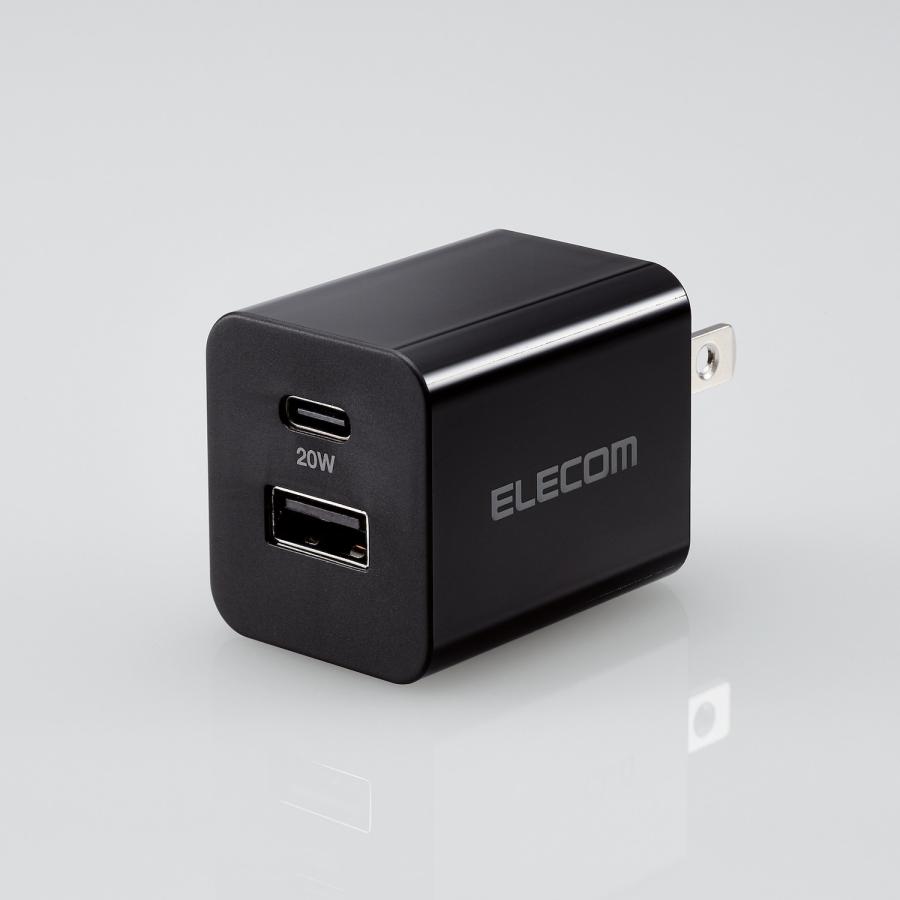 エレコム スマホ・タブレット用 AC充電器 USB Power Delivery 20W USB Power Delivery対応 USB 充電器 Type-C USB-A スイングプラグ ブラック EC-AC12020BK | ELECOM | 01