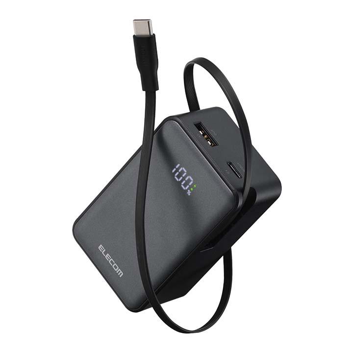 ELECOM（エレコム） モバイルバッテリー 巻き取り式 ケーブル一体型