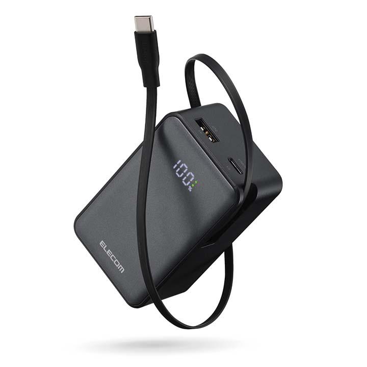 ELECOM（エレコム） モバイルバッテリー 巻き取り式 ケーブル一体型