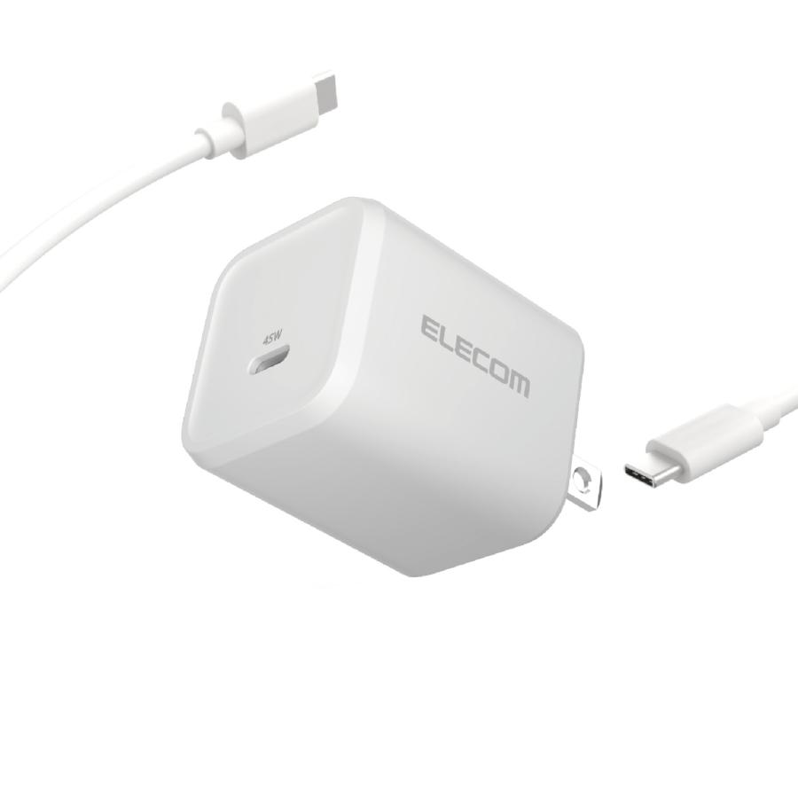 エレコム AC充電器 USB Power Delivery 45W C-Cケーブル付属 1.5ｍ USB 充電器 Type-C×1 スイングプラグ C-Cケーブル付属 2m ホワイト  ELECOM MPA-AC12345WH | ELECOM