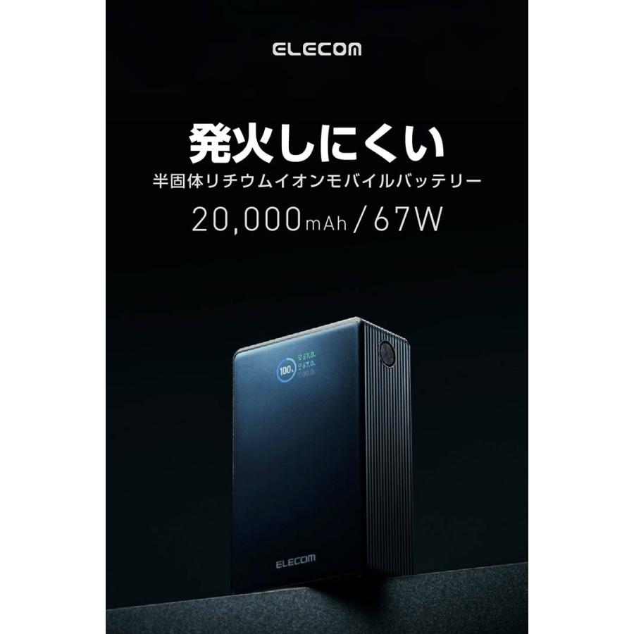 ELECOM（エレコム） 半固体 モバイルバッテリー 20000mAh 67W 液晶表示