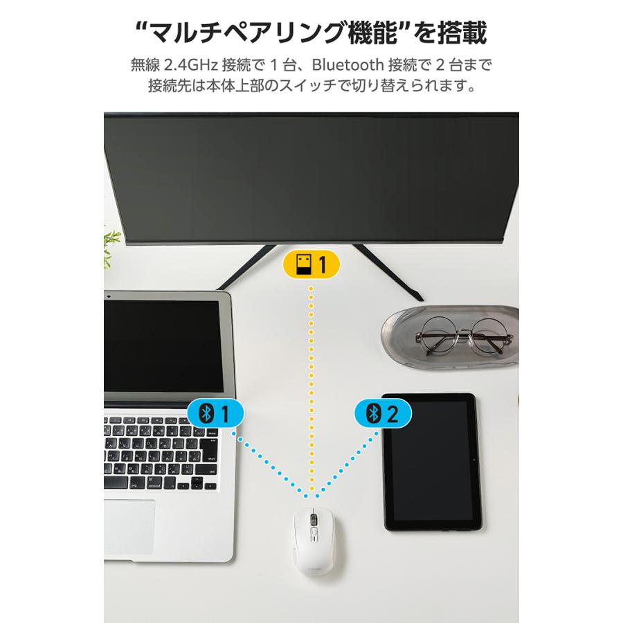 エレコム OSMOD8 無線 Bluetooth マウス チルト付 8ボタン Mサイズ マルチペアリング ワイヤレス 乾電池式 ホワイト  ELECOM M-MY50MBSWH | ELECOM | 07