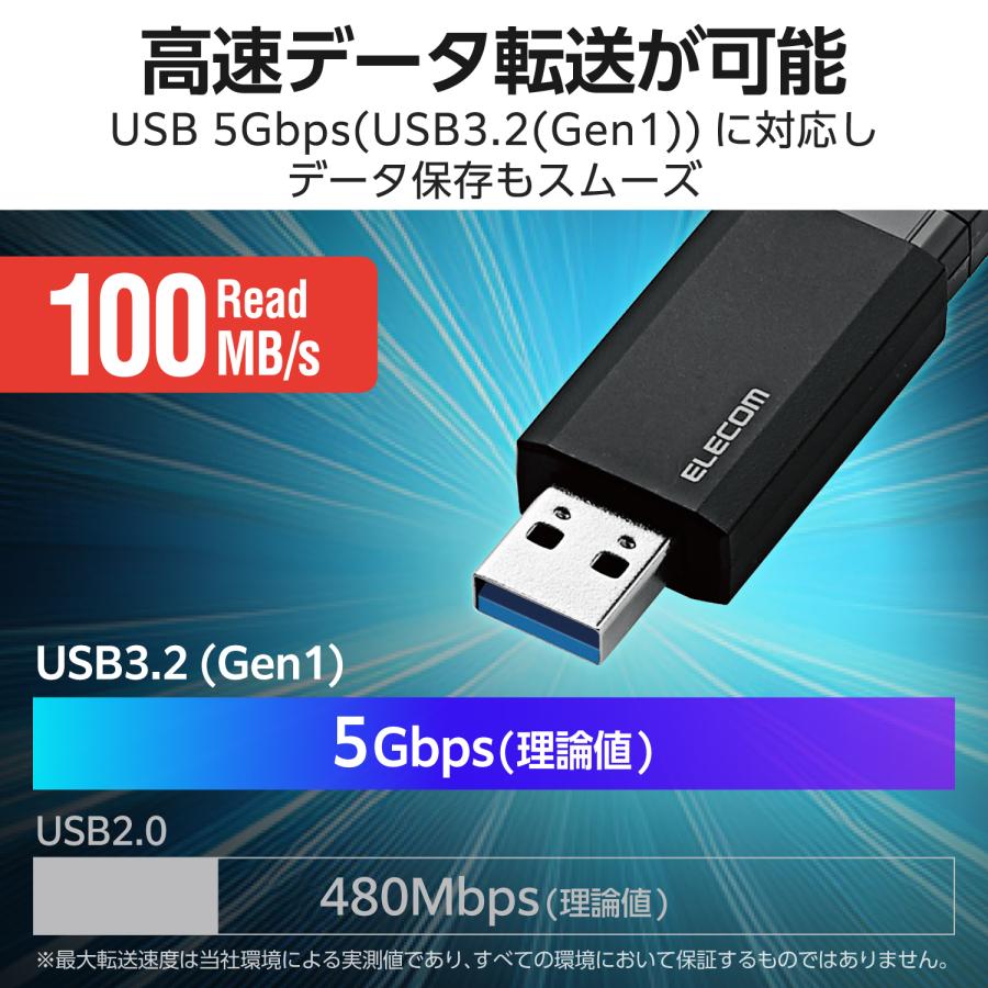 エレコム USBメモリ 用 ノック式 USB 5Gbps USB-A メモリ 256GB USB3.1(Gen1)対応 オートリターン機能付 ブラック ELECOM MF-PKU3256GBK_5