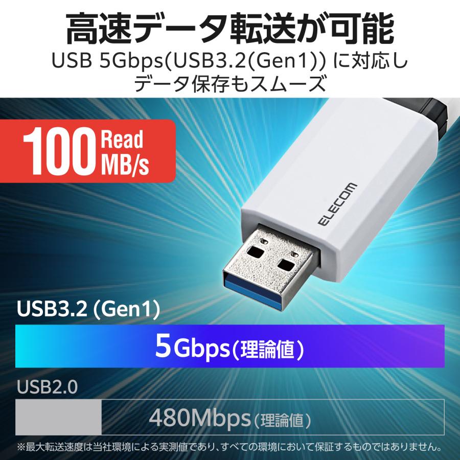 エレコム USBメモリ 用 ノック式 USB 5Gbps USB-A メモリ 256GB USB3.1(Gen1)対応 オートリターン機能付 ホワイト ELECOM MF-PKU3256GWH_6
