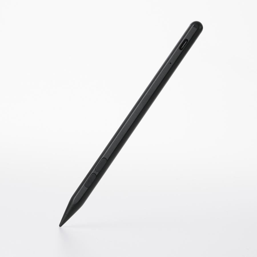 エレコム iPad 用 Bluetooth アクティブタッチペン 充電式 アイパッド パームリジェクション 傾き検知 磁気吸着 USB-C 急速充電  ブラック P-TPACSTAP14BK | ELECOM | 01