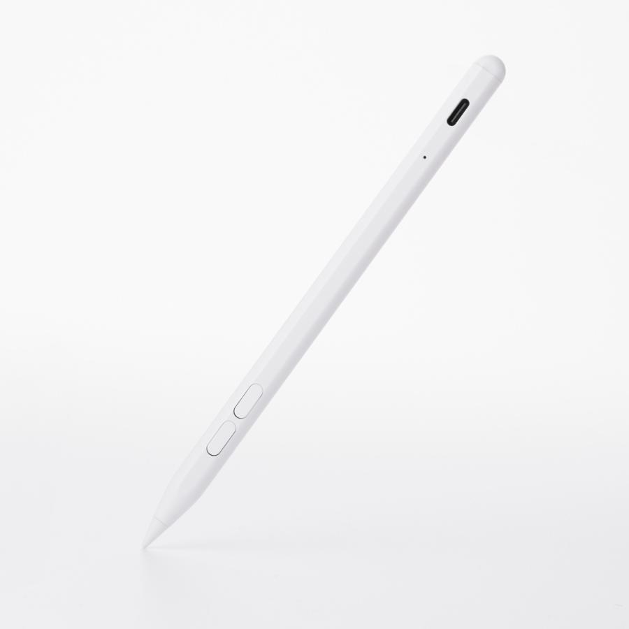 エレコム iPad 用 Bluetooth アクティブタッチペン 充電式 アイパッド パームリジェクション 傾き検知 磁気吸着 USB-C 急速充電 ホワイト P-TPACSTAP14WH | ELECOM | 01