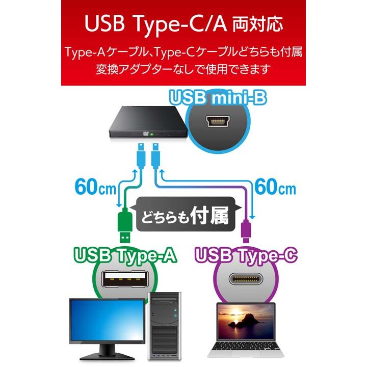 ロジテック DVDドライブ Type-Cケーブル付き USB2.0 ポータブル DVD