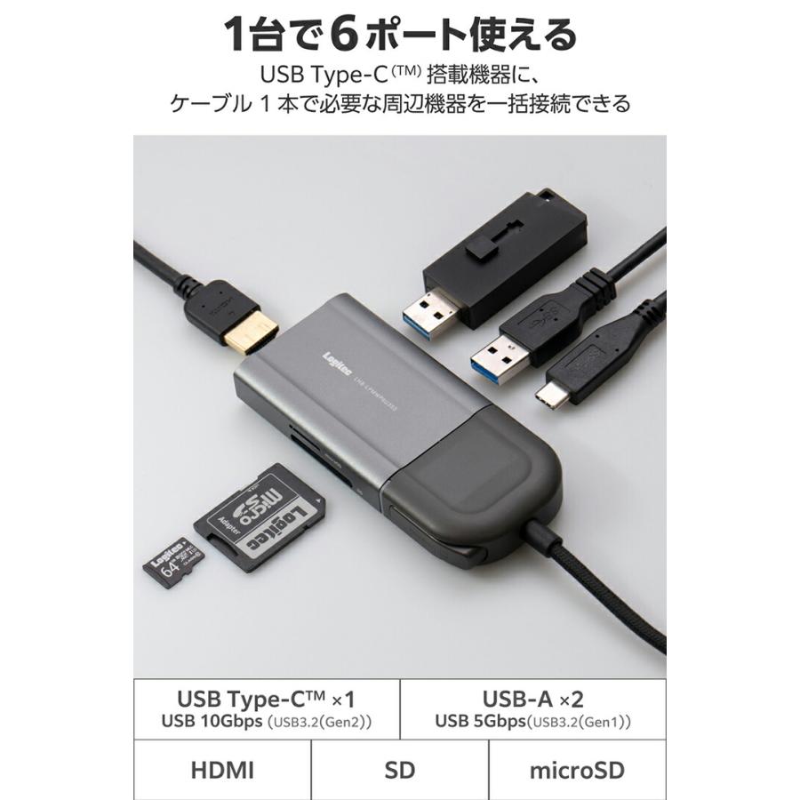 ロジテック ドッキングステーション 6in1モデル HDMI PD対応 USB-A×2