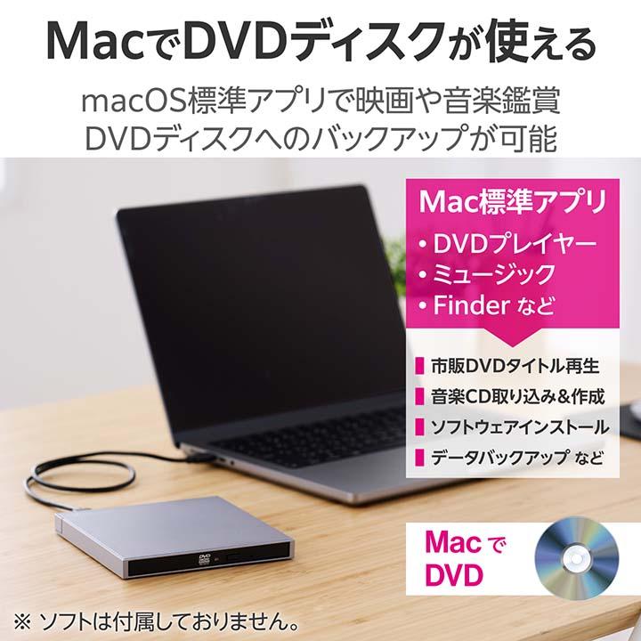 ロジテック ポータブル DVDドライブ for Mac USB Type-C 対応 タイプC