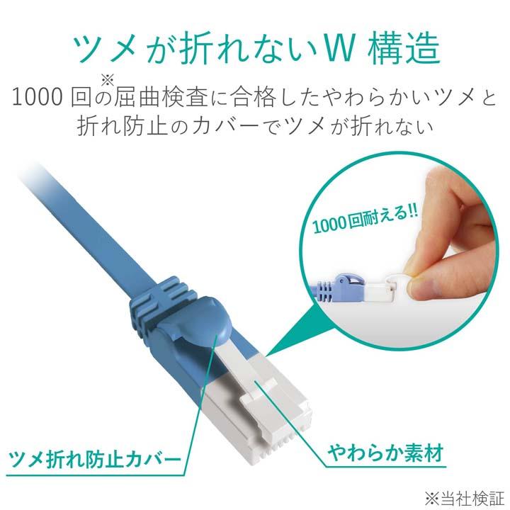 CAT6準拠 LANケーブル 15m ツメ折れ防止 フラット LANケーブル 爪折れ防止 フラット 15m ブルー LD-C6FT/BU150 アウトレット エレコム わけあり 在庫処分｜elecom｜05