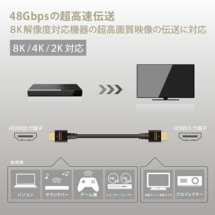 エレコム HDMIケーブル イーサネット対応 ウルトラハイスピード HDMI ケーブル HDMI2.1 5.0m ブラック┃DH-HD21E50BK｜elecom｜10
