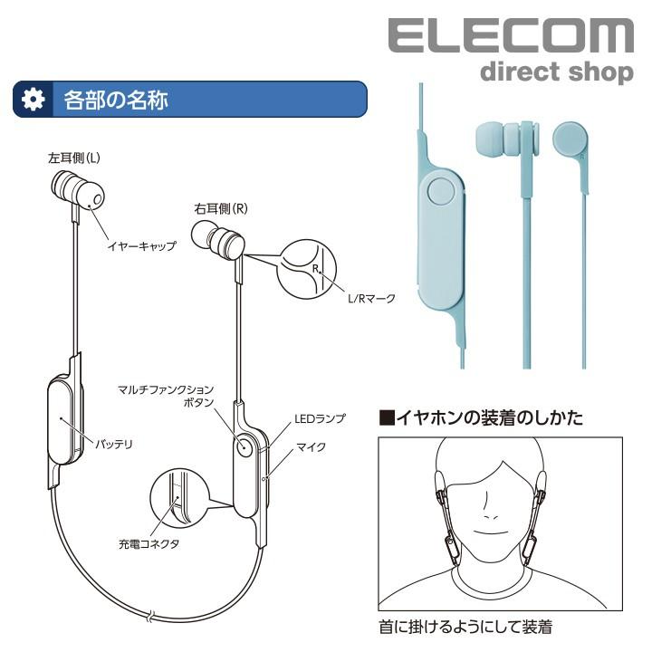 エレコム Bluetooth ヘッドホン FASTMUSIC “bund” リモコンマイク付き ブルートゥース 両耳 イヤホン 通話 サックスブルー サックスブルー┃LBT-HPC14MPBU｜elecom｜07