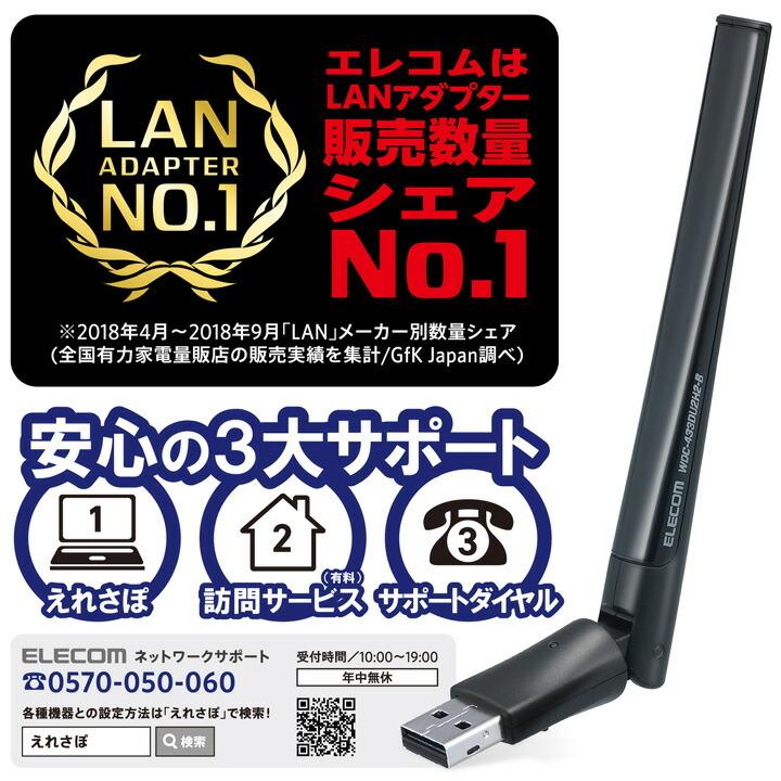 ELECOM（エレコム） 11ac対応 433M アンテナ付 無線LAN アダプター