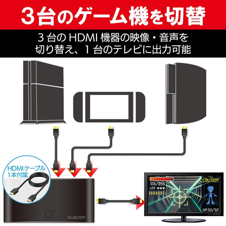 ELECOM（エレコム） 3台のゲーム機を切り替えできるHDMI切替器3入力1
