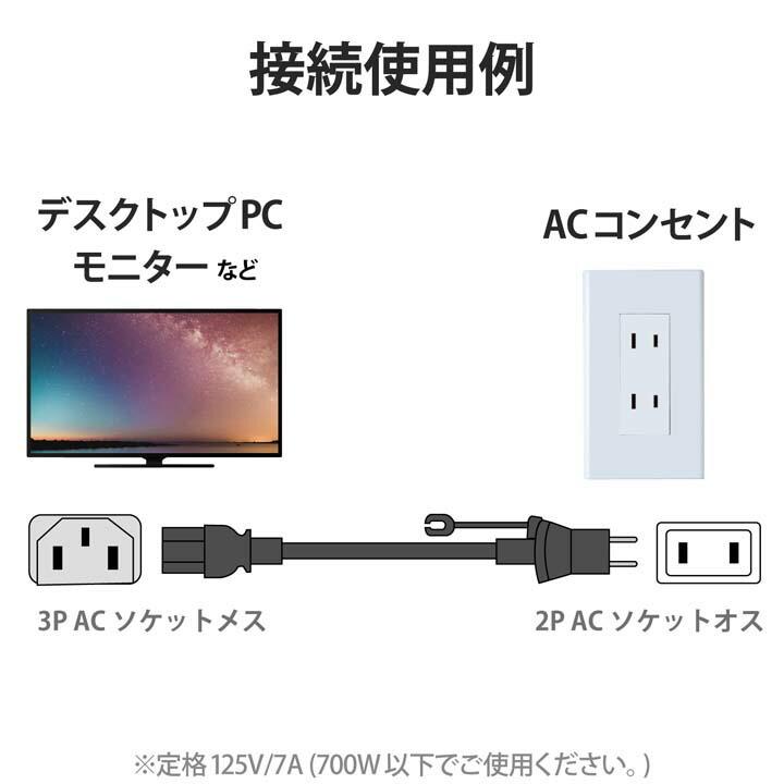 エレコム OAタップ 3P-2P 電源ケーブル 1.8m┃KT-218｜elecom｜04