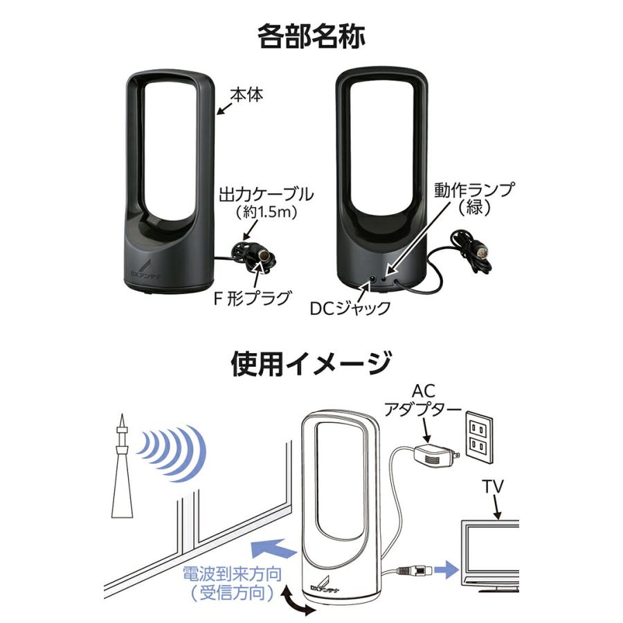 【新品未使用】平面アンテナブースター内臓 中・弱電界地域 ELECOM（エレコム） DXアンテナ 室内アンテナ ブースター内蔵 室内