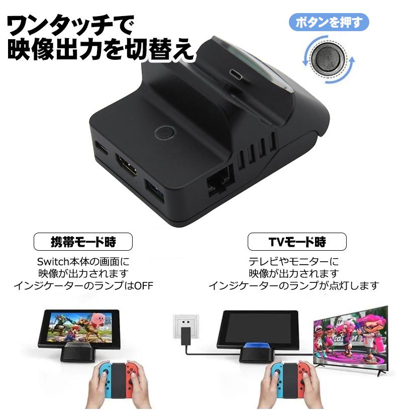 Nintendo Switch/Switch Lite対応 5in1 ドッキングステーション 通常モデル 有機ELモデル対応 充電ドック 有線LAN イーサネット HDMI テレビ出力 USB 放熱の画像