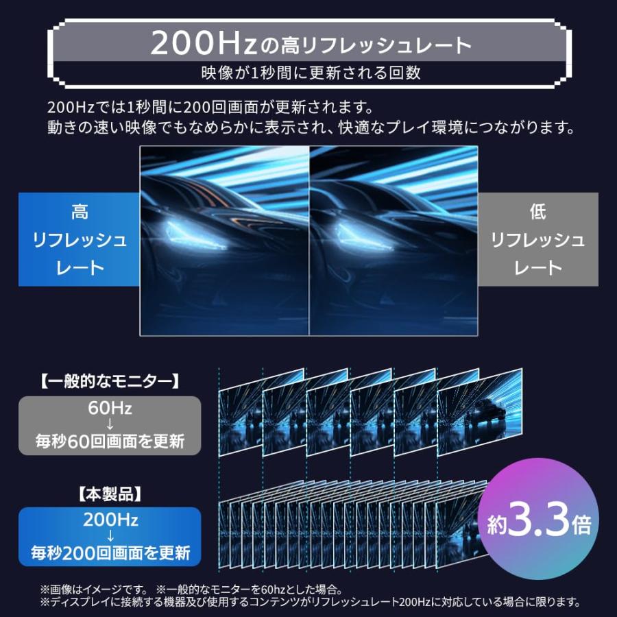 ゲーミングモニター イエロー 23.8インチ 【アイリスオーヤマ】 200Hz 1ms Full HD [選べるカラー] 3年保証 スピーカー搭載 フリッカーレスの画像