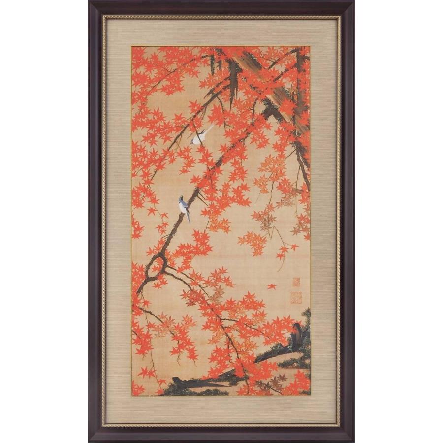 紅葉小禽図 伊藤若冲 動植綵絵 複製額装・掛軸コレクション グッズ