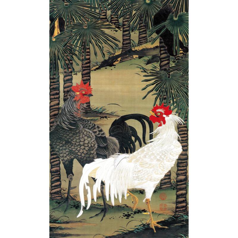 伊藤若冲 動植綵絵 棕櫚雄鶏図 高級仕様 額 美術品 作品 複製画