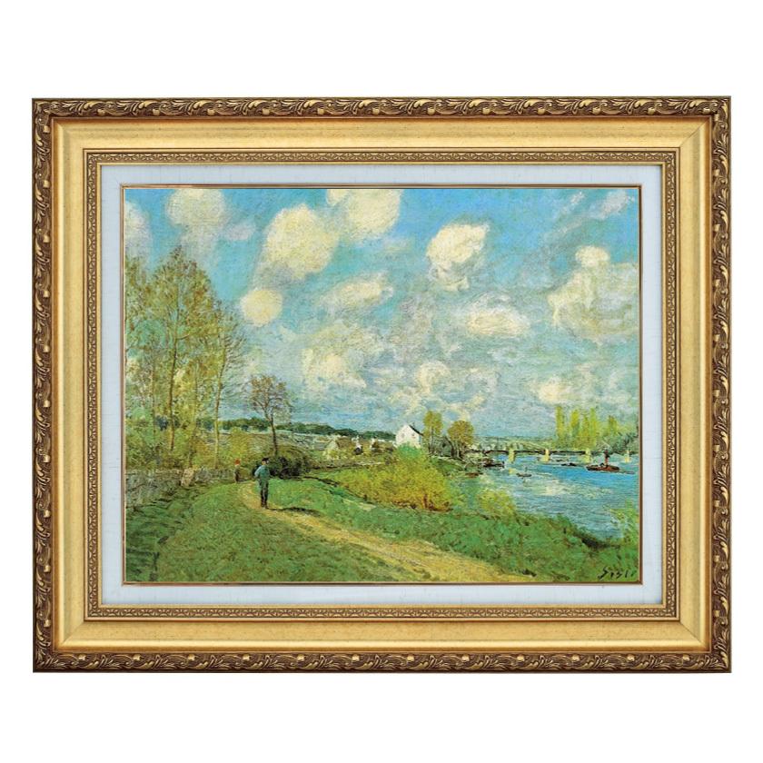 シスレー絵画 シスレー 川のある風景 10号 立体複製名画 美術品 レプリカ 絵画 額付き インテリア アートの友社