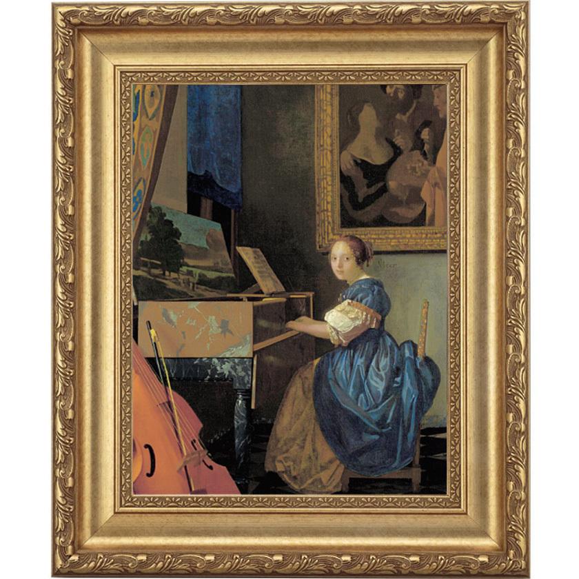 フェルメール ヴァージナルの前に座る女 4号 立体複製名画 絵画 額付き インテリア - アートの友社