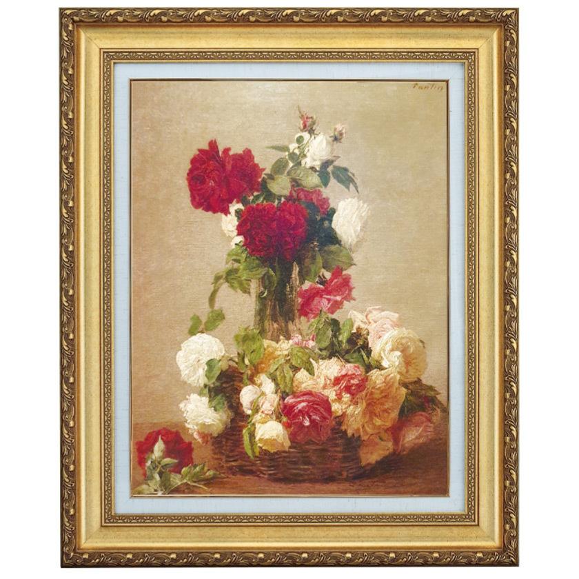 絵画 額装 肉筆彩色画 海外作家『バラ』アンティーク 薔薇の絵画 高級