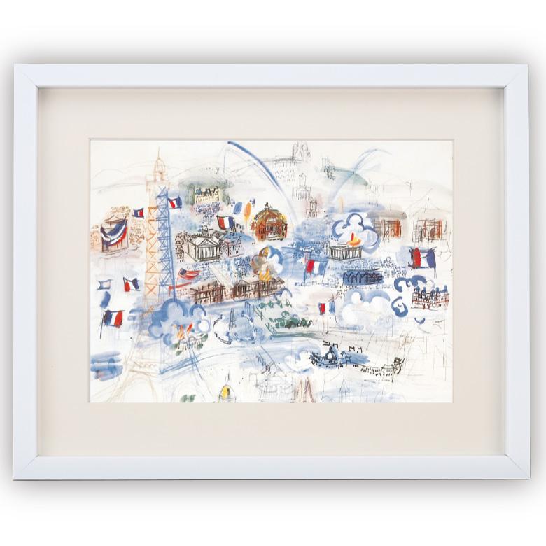 フランス ラウル・デュフィ「地中海の風景」額装70CM 絵画