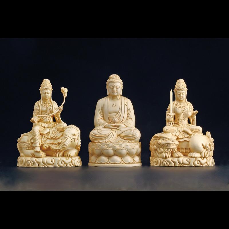 桧 釈迦三尊 釈迦如来 普賢菩薩 文殊菩薩 木彫り 仏像 - アート 桧 釈迦三尊 釈迦如来 普賢菩薩 文殊菩薩 木彫り 仏像 - アート