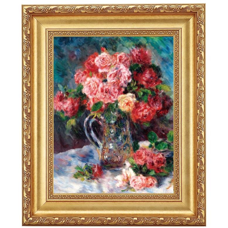 静物画 『花の絵』 額装品 ルノワール 花の絵 バラの絵 作品 クリスタル花瓶のバラ 4号 立体複製