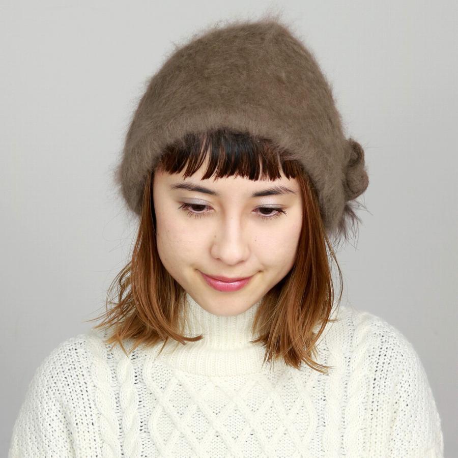 ふわふわ柔らかい アンゴラファー ニット ニット帽 ファー フラワー