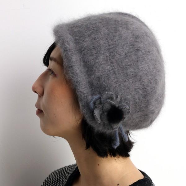 アンゴラ 帽子 レディース 日本製 クロッシェ ニット帽 フード 耳あて