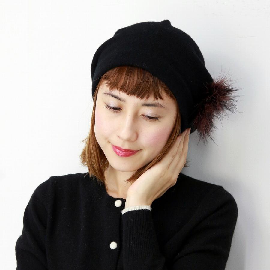 CA4LA 黒 ラクーンファーポン付きニット帽 SHORT BEANIE(ONESIZE