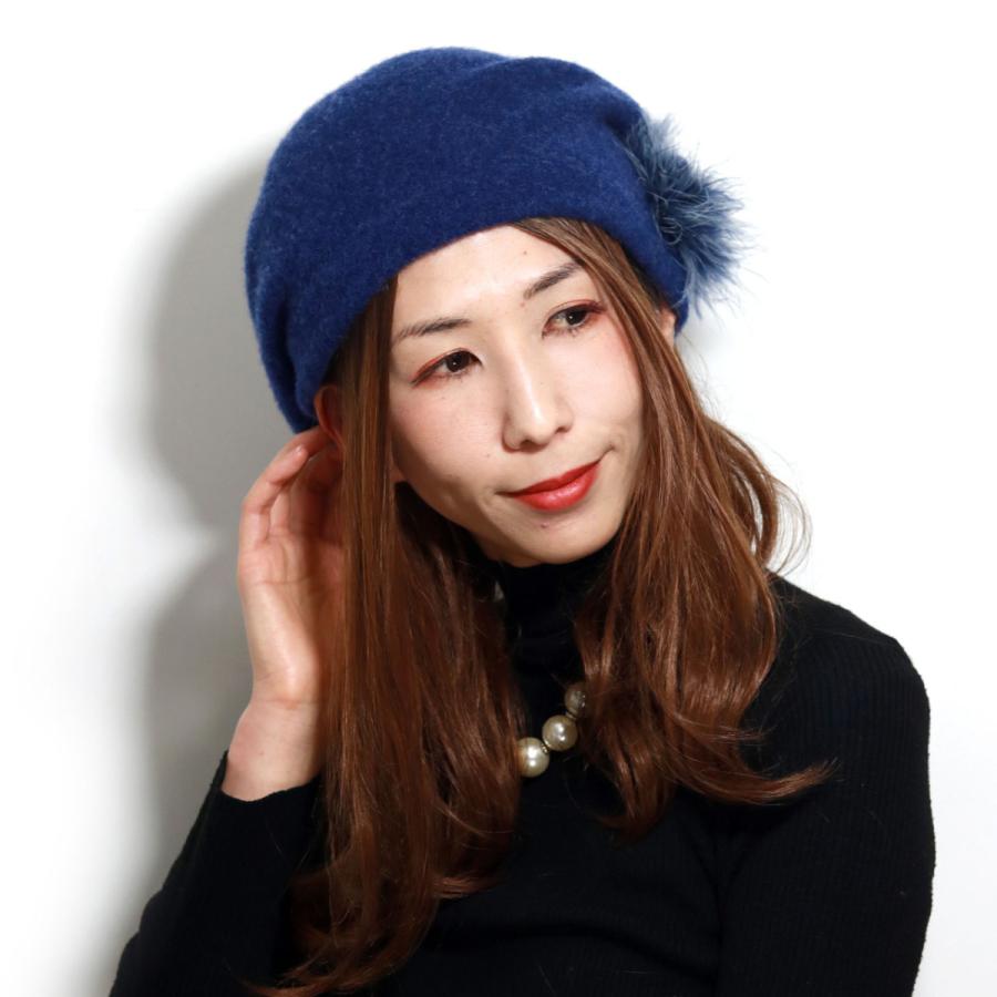 ニット帽 冬 女性 代 30代 40代 50代 レディース 帽子 ファー 飾り ウール 紺 ネイビー 02 013 Elehelm帽子通販専門店 通販 Yahoo ショッピング