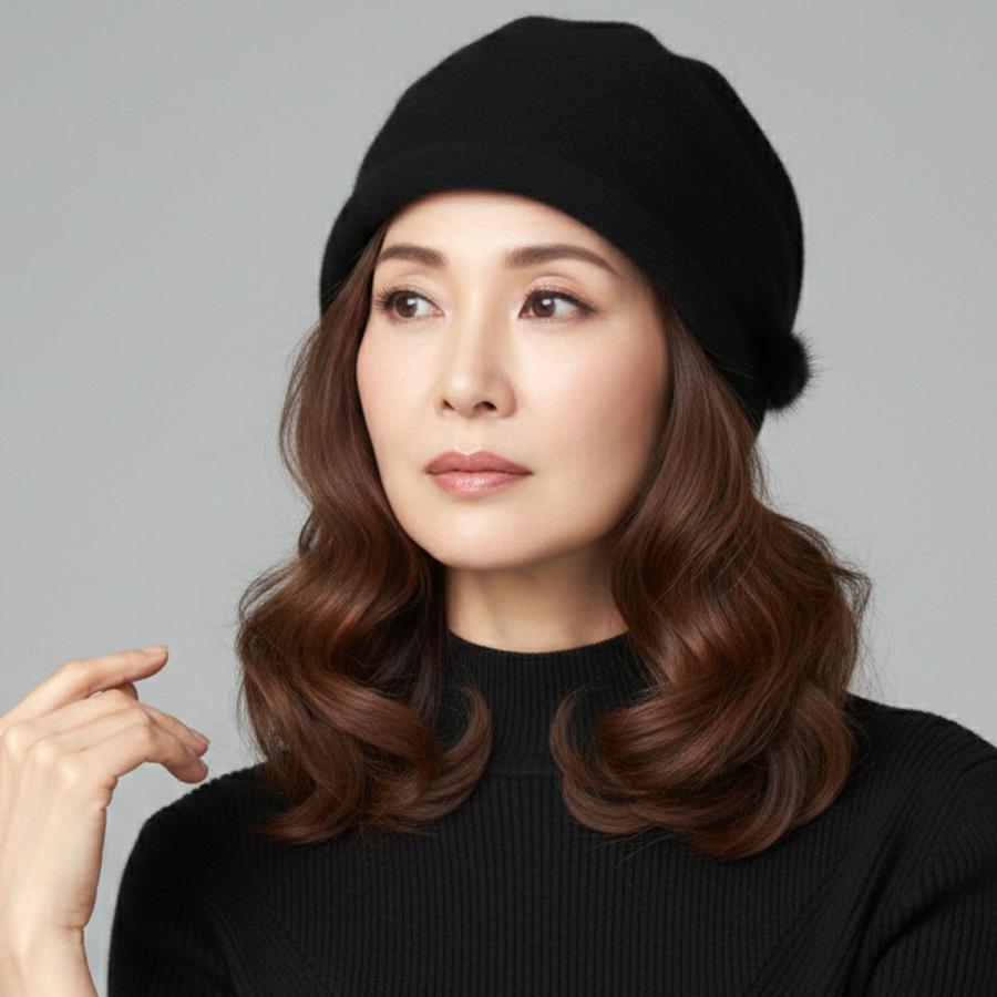 ニット帽 高級 カシミヤ 日本製 ポンポン ファー レディース 帽子