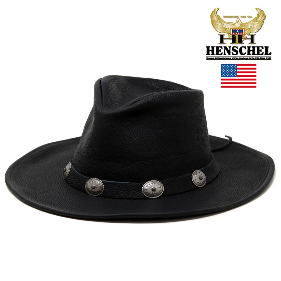 ハット メンズ レザーハット ヘンシェル 帽子 本革 コンチョ