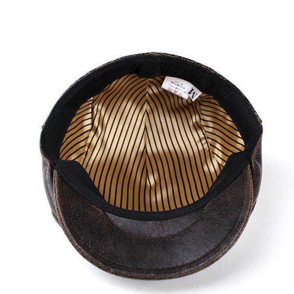 帽子 メンズ ハンチング タイ製本格レザーハンチング ハンチング帽 かものはし型 ダークブラウン 焦茶｜elehelm-hatstore｜06