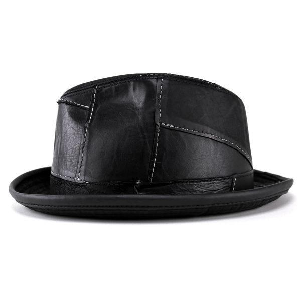 Henschelのレザーハット 帽子 メンズ ハット HENSCHEL ヘンシェル レザーパッチワーク中折れ
