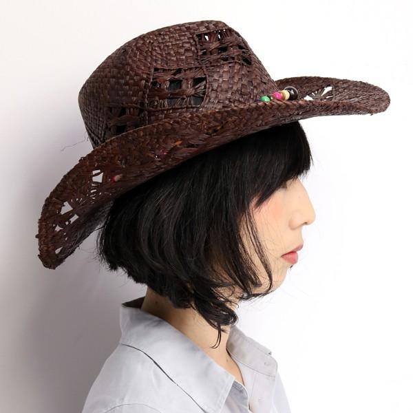 麦わら帽子 ビーズアクセサリー 天然草 帽子 カウボーイ