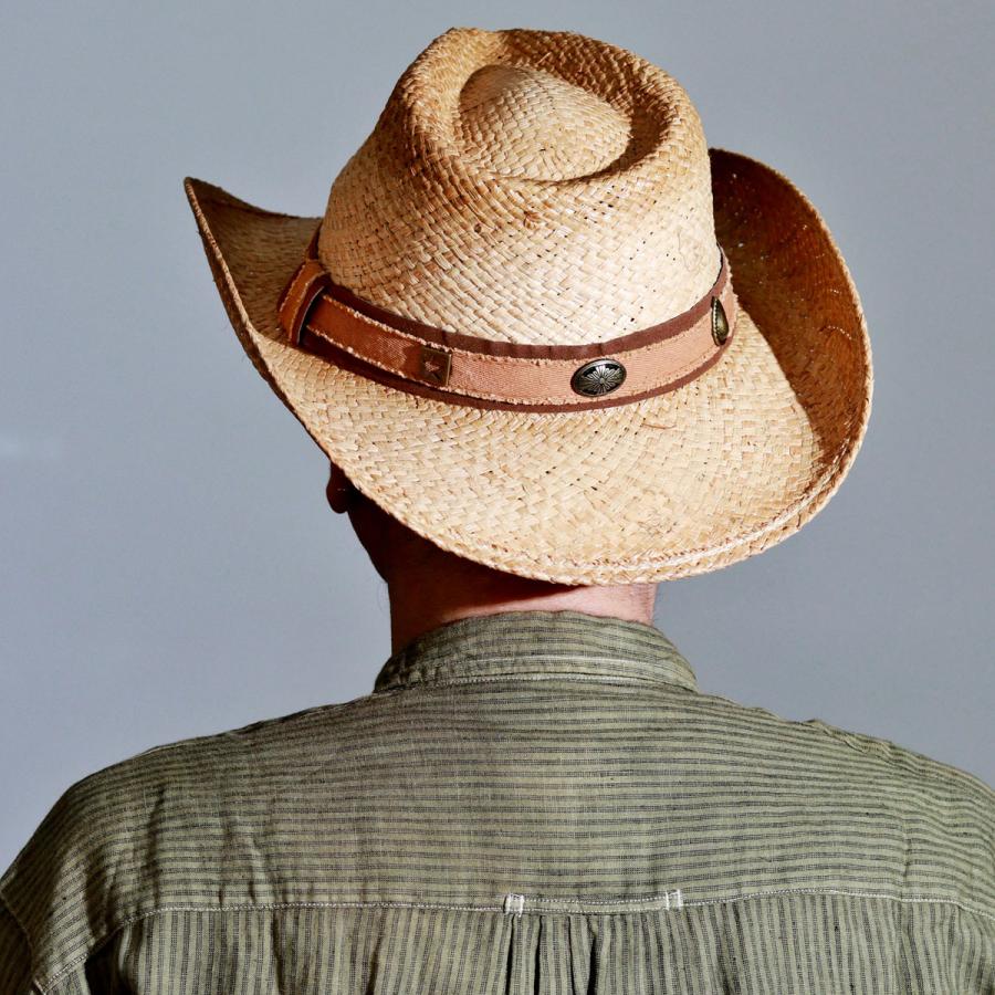 メンズ 春夏 麦わら帽子 ラフィア ウエスタンハット HENSCHEL
